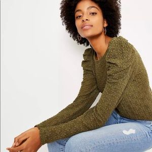 NWT Loft Floral Lace Puffed Long Sleeve Top in Olive
